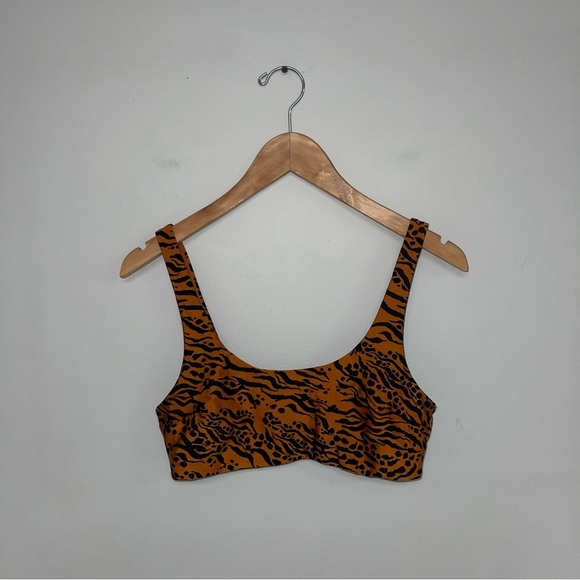 H&M Bikini Top Women's Size 10 US Bronze Orange Tiger Print Padded Scoop Neck - Picture 2 of 8